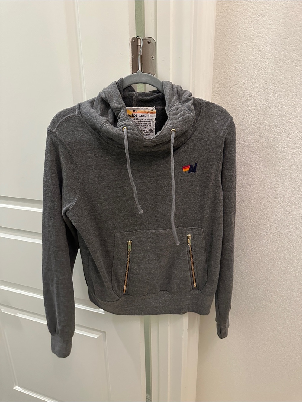 Aviator Nation Gray Crewneck Hoodie Sweater with Rainbow 'N' Logo